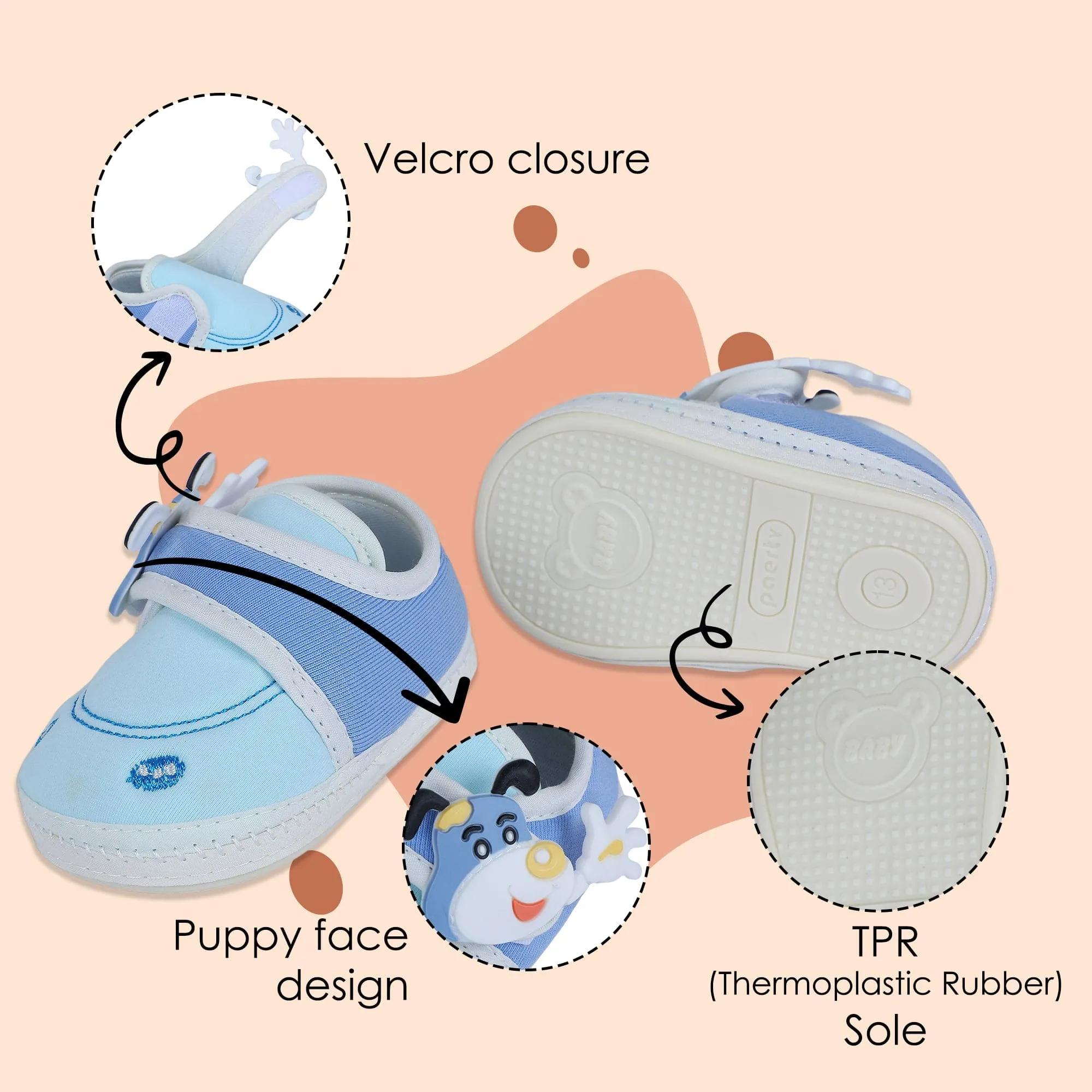 Baby Moo Puppy Face Soft Sole Anti-Slip Booties - Blue