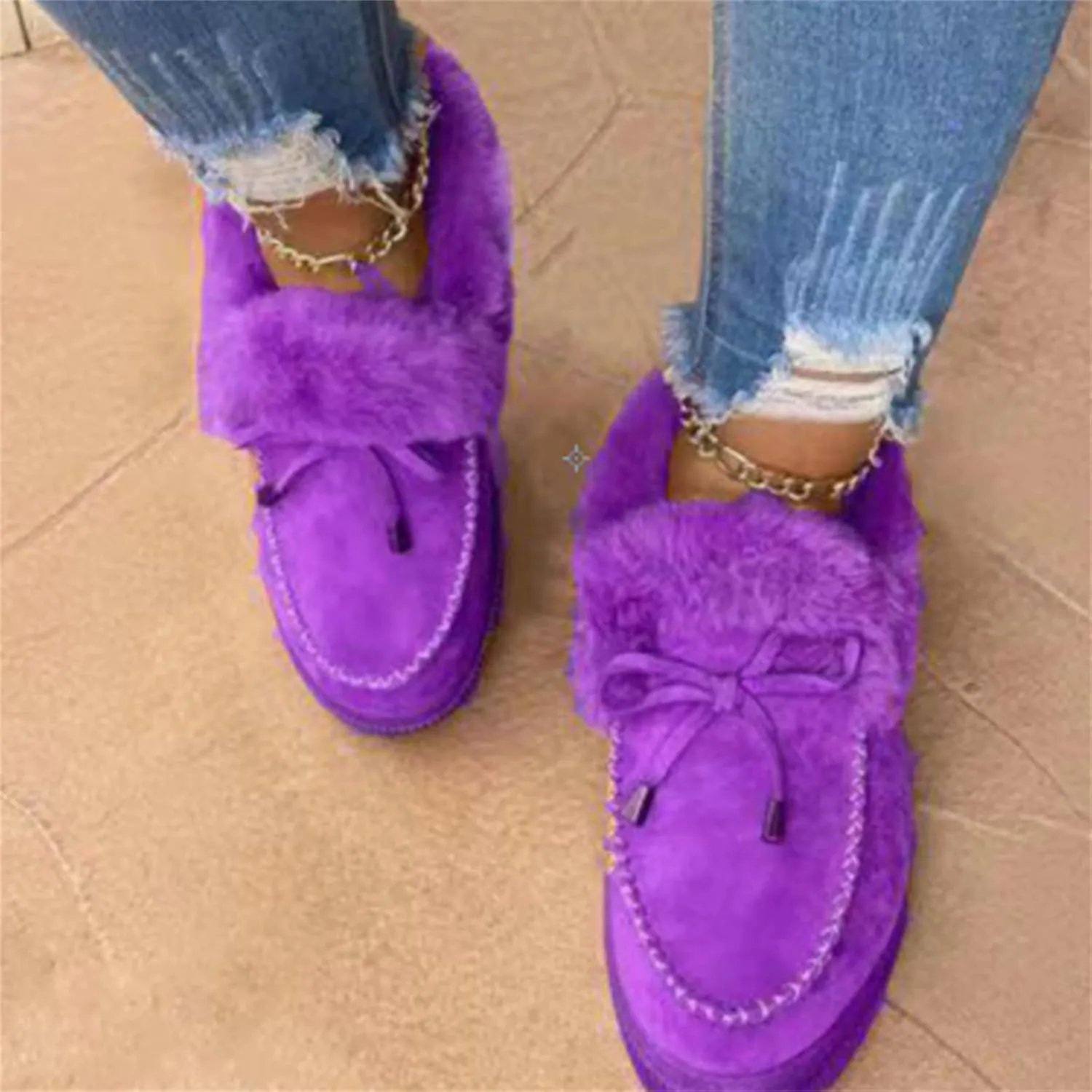 Boots For Women Ankle Booties With Fur Lined Snow Winter Boots Warm Slip On Casual Fashion Comfortable Loafers Shoes