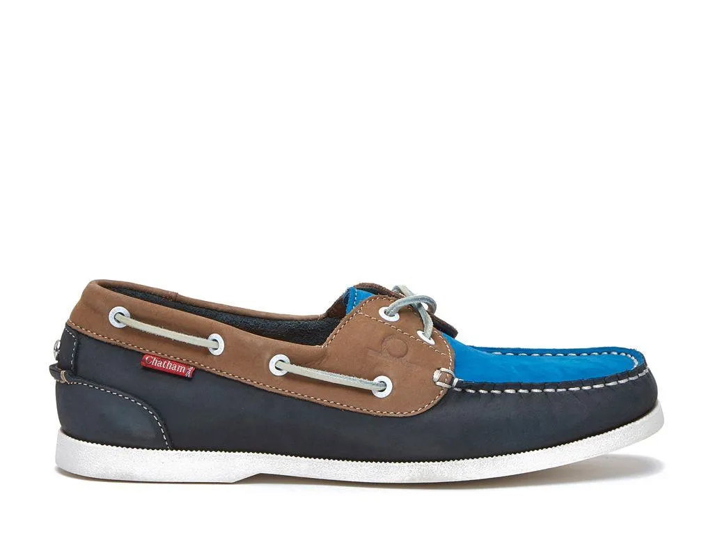Chatham Mens Galley II Blue/Navy/Taupe  Premium Leather Boat Shoes