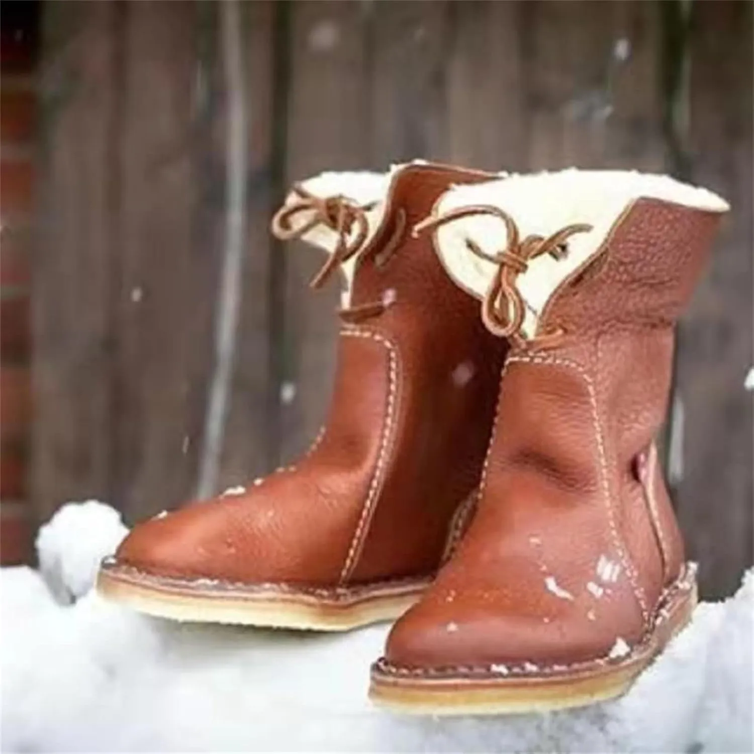 Ladmiple Snow Boots For Women Wide Width Warm Ankle Booties Comfortable Lace Up Outdoor Fur Lined Combat Winter Shoes