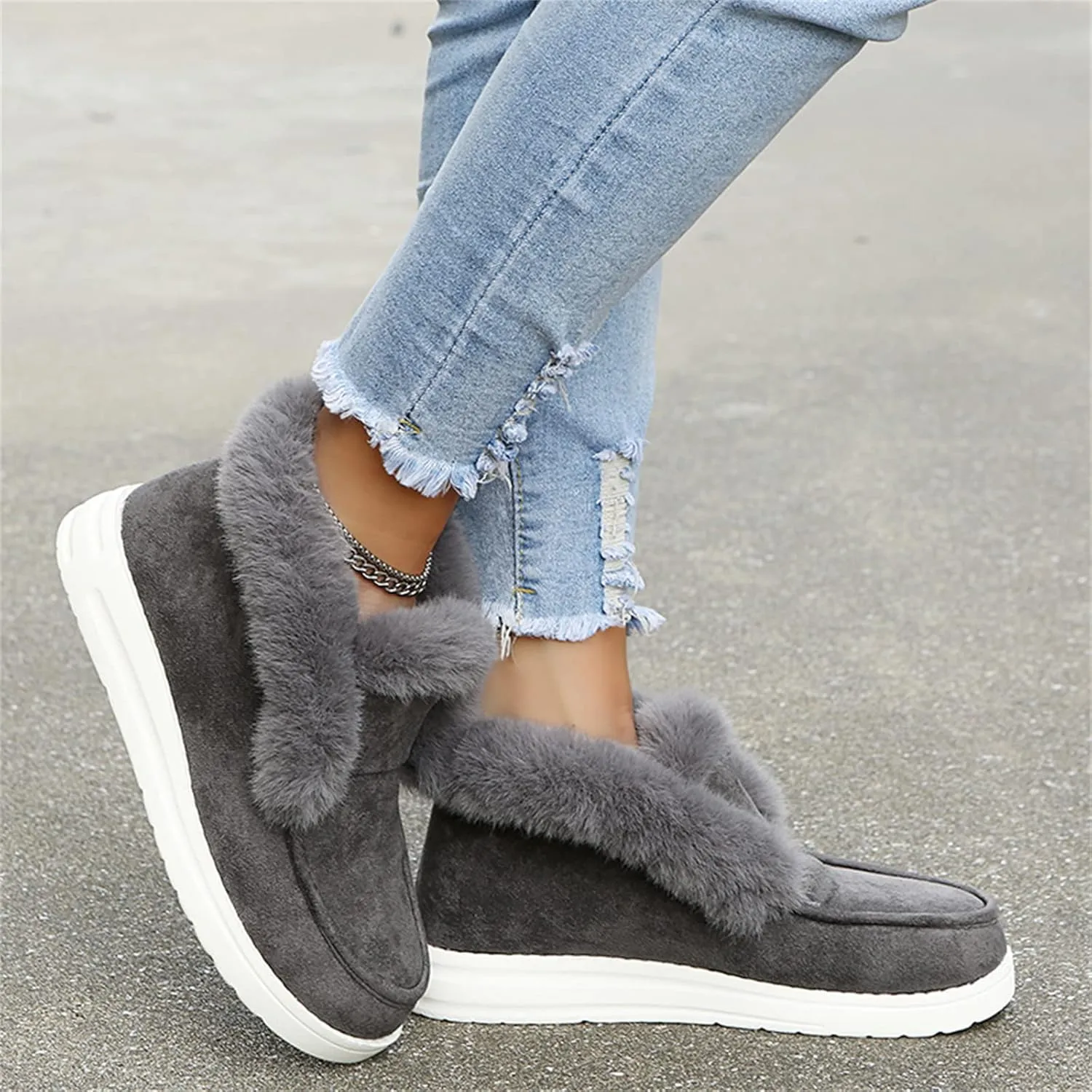 Ladmiple Winter Boots For Women Cute Snow Boots Comfort Slip on Fur Lined Lightweight Cold Weather Warm Ankle Booties