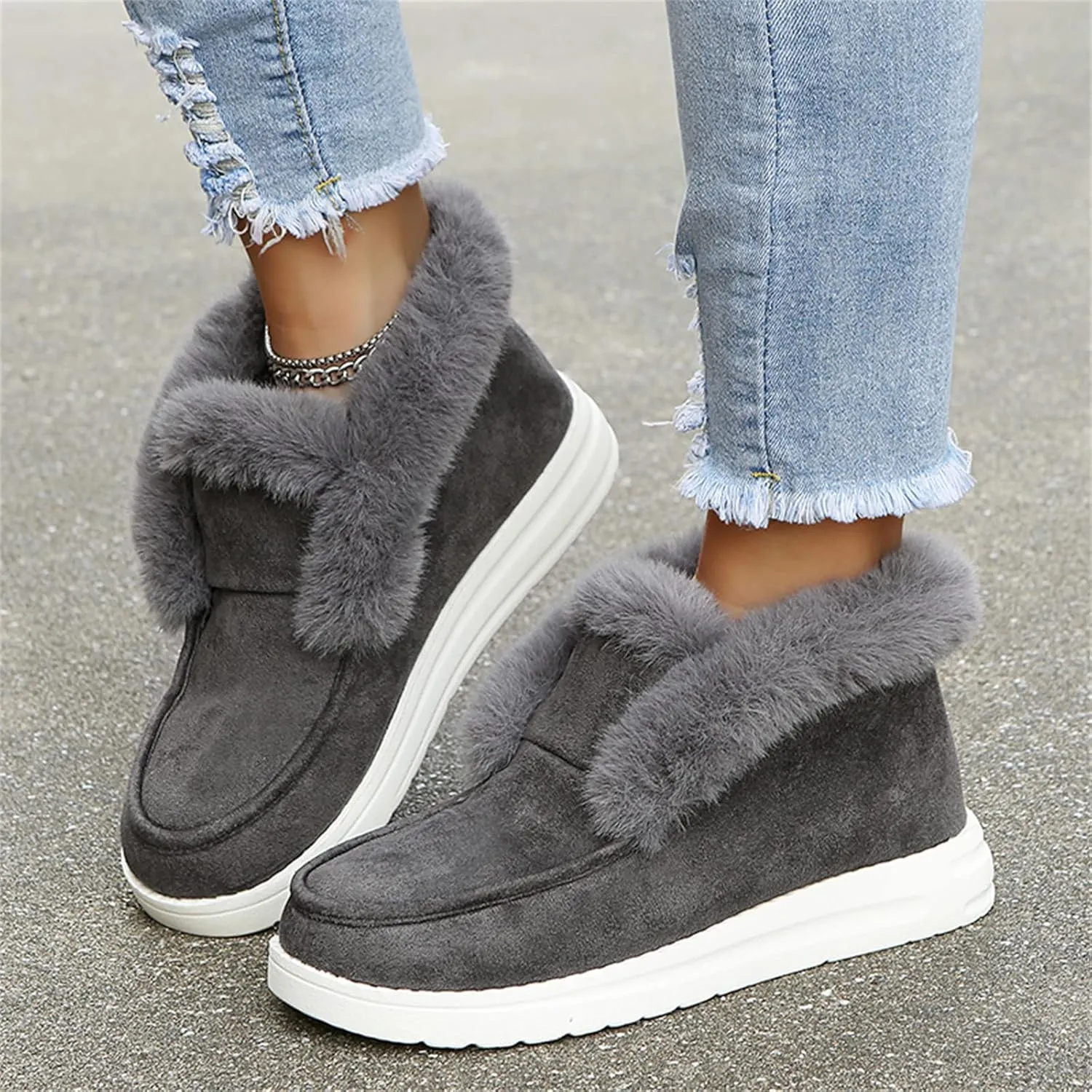 Ladmiple Winter Boots For Women Cute Snow Boots Comfort Slip on Fur Lined Lightweight Cold Weather Warm Ankle Booties