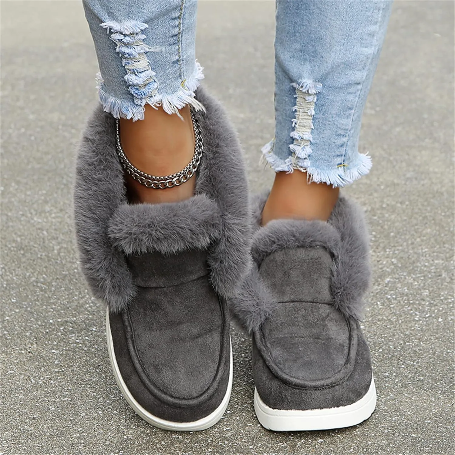 Ladmiple Winter Boots For Women Cute Snow Boots Comfort Slip on Fur Lined Lightweight Cold Weather Warm Ankle Booties