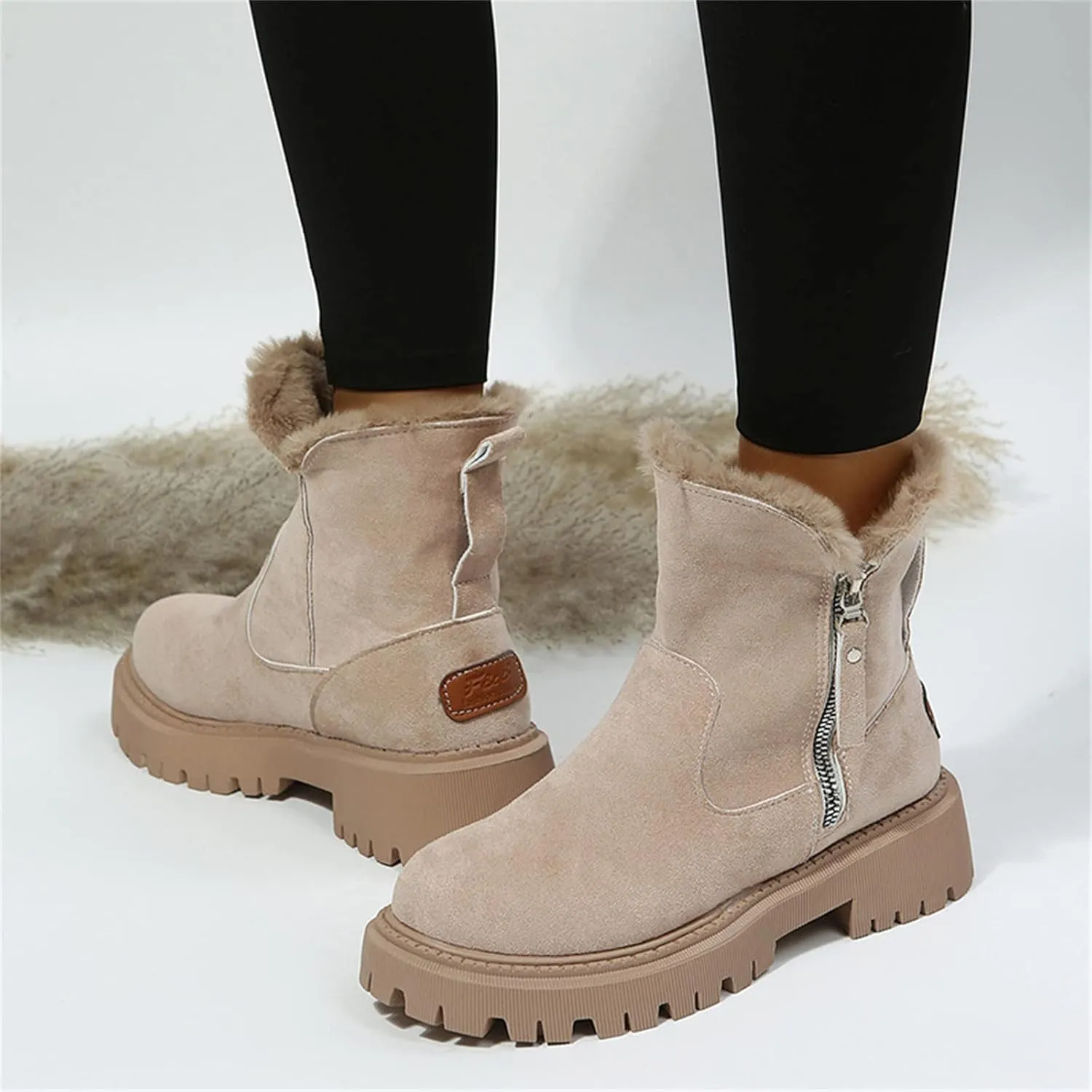 Ladmiple Winter Boots For Women With Fur Lined Snow Boots Slip on Comfortable Lightweight Cold Weather Warm Ankle Booties