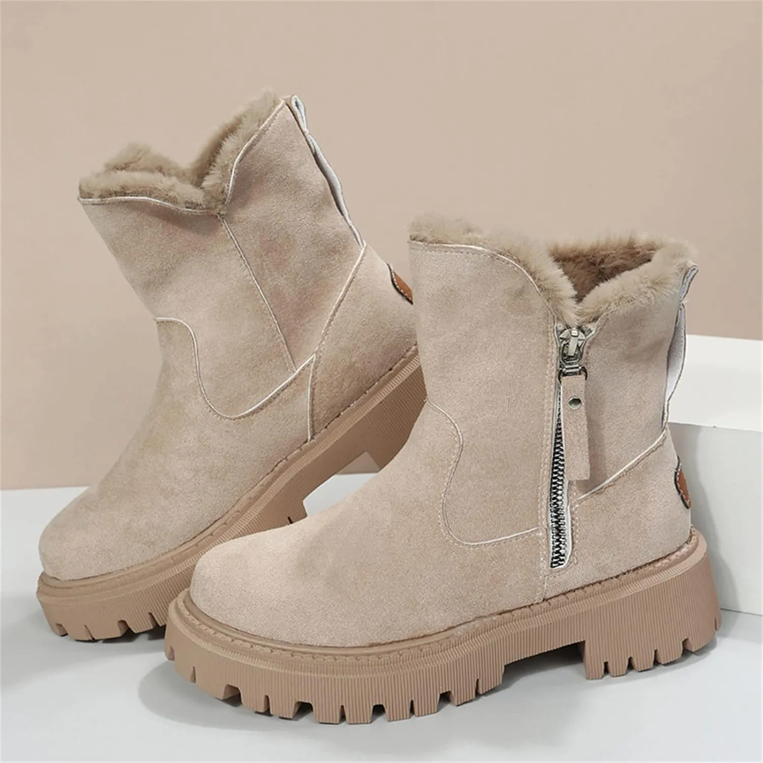 Ladmiple Winter Boots For Women With Fur Lined Snow Boots Slip on Comfortable Lightweight Cold Weather Warm Ankle Booties