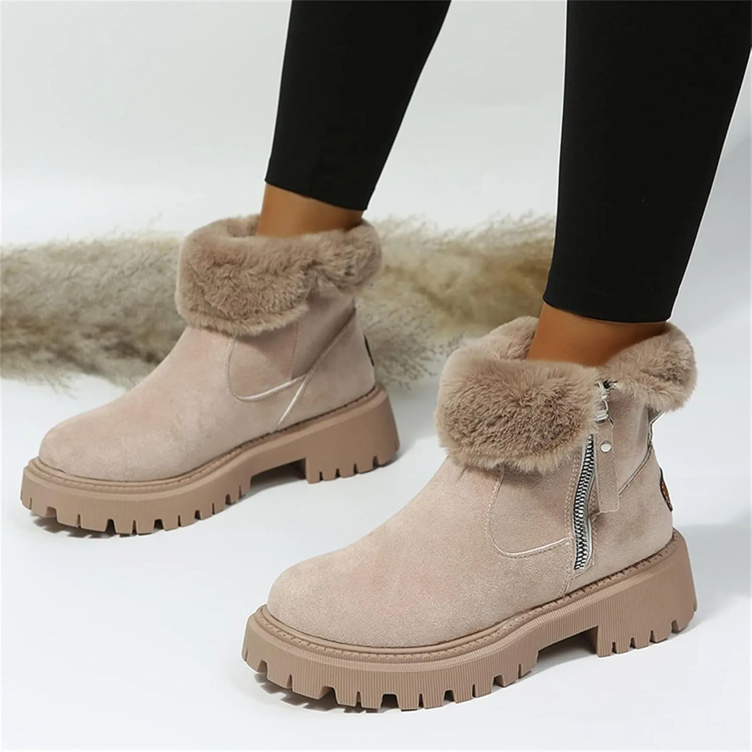 Ladmiple Winter Boots For Women With Fur Lined Snow Boots Slip on Comfortable Lightweight Cold Weather Warm Ankle Booties