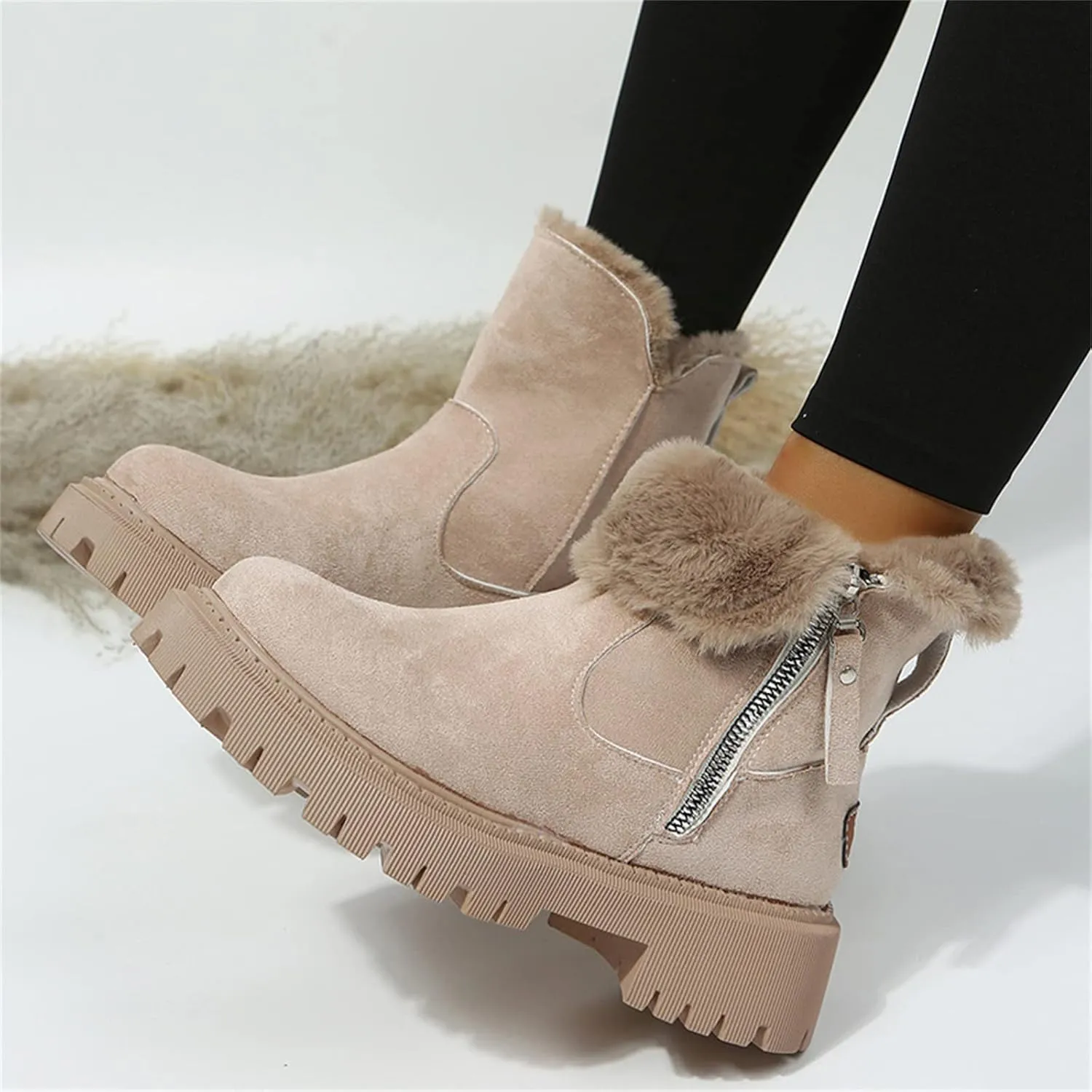 Ladmiple Winter Boots For Women With Fur Lined Snow Boots Slip on Comfortable Lightweight Cold Weather Warm Ankle Booties