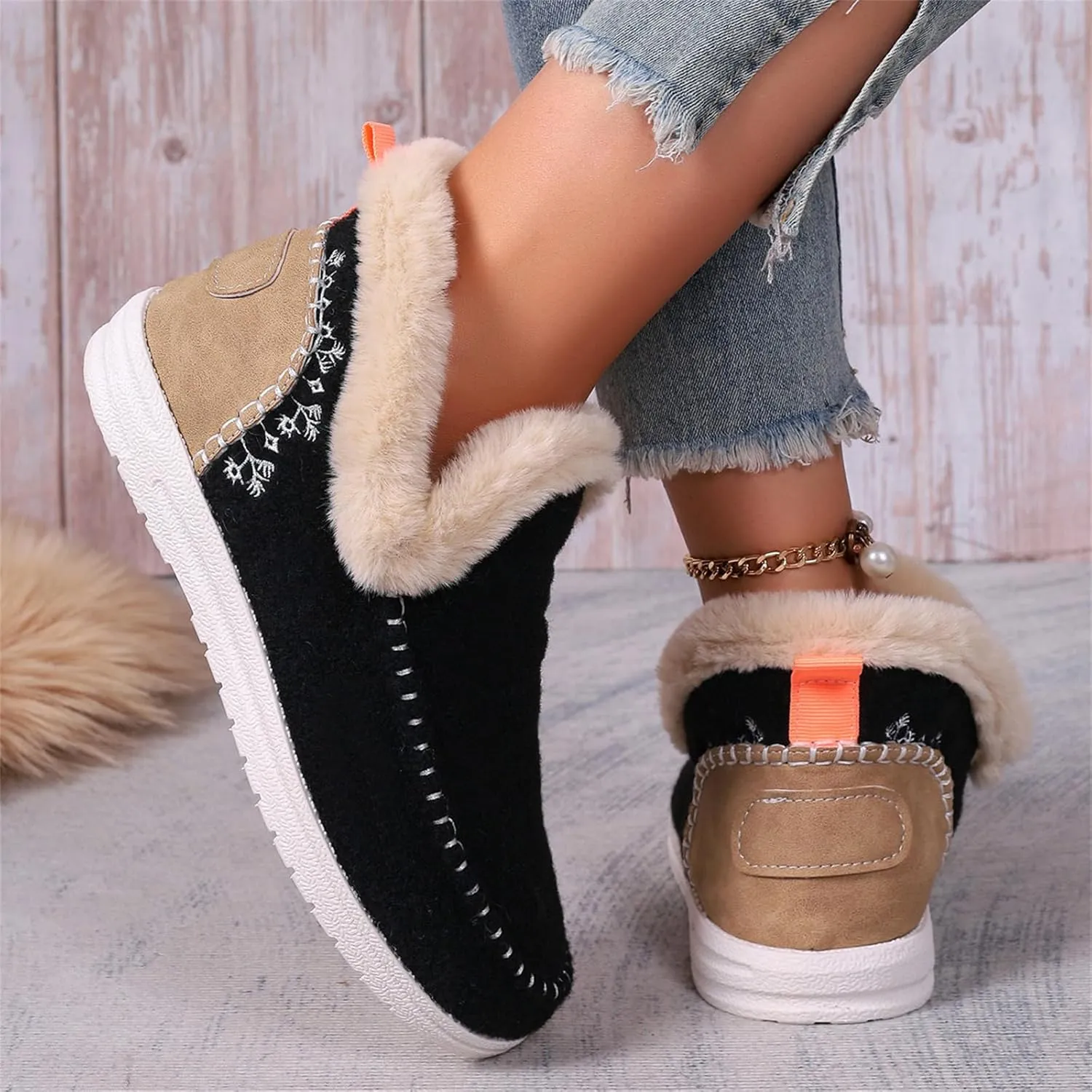 Lausiuoe Boots For Women Ankle Booties Warm Fur Lined Winter Snow Boots Outdoor Short Booties Casual Fashion Loafers Shoes