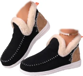 Lausiuoe Boots For Women Ankle Booties Warm Fur Lined Winter Snow Boots Outdoor Short Booties Casual Fashion Loafers Shoes