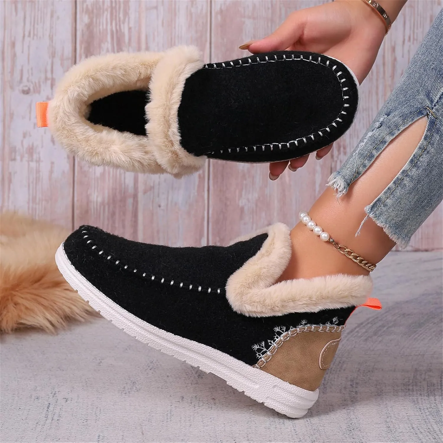 Lausiuoe Boots For Women Ankle Booties Warm Fur Lined Winter Snow Boots Outdoor Short Booties Casual Fashion Loafers Shoes