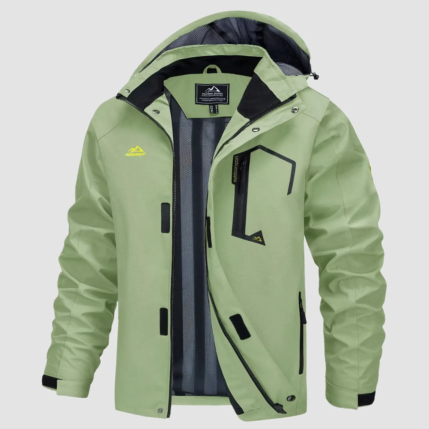 Men's Lightweight Rain Jacket with Detachable Hood for Hiking