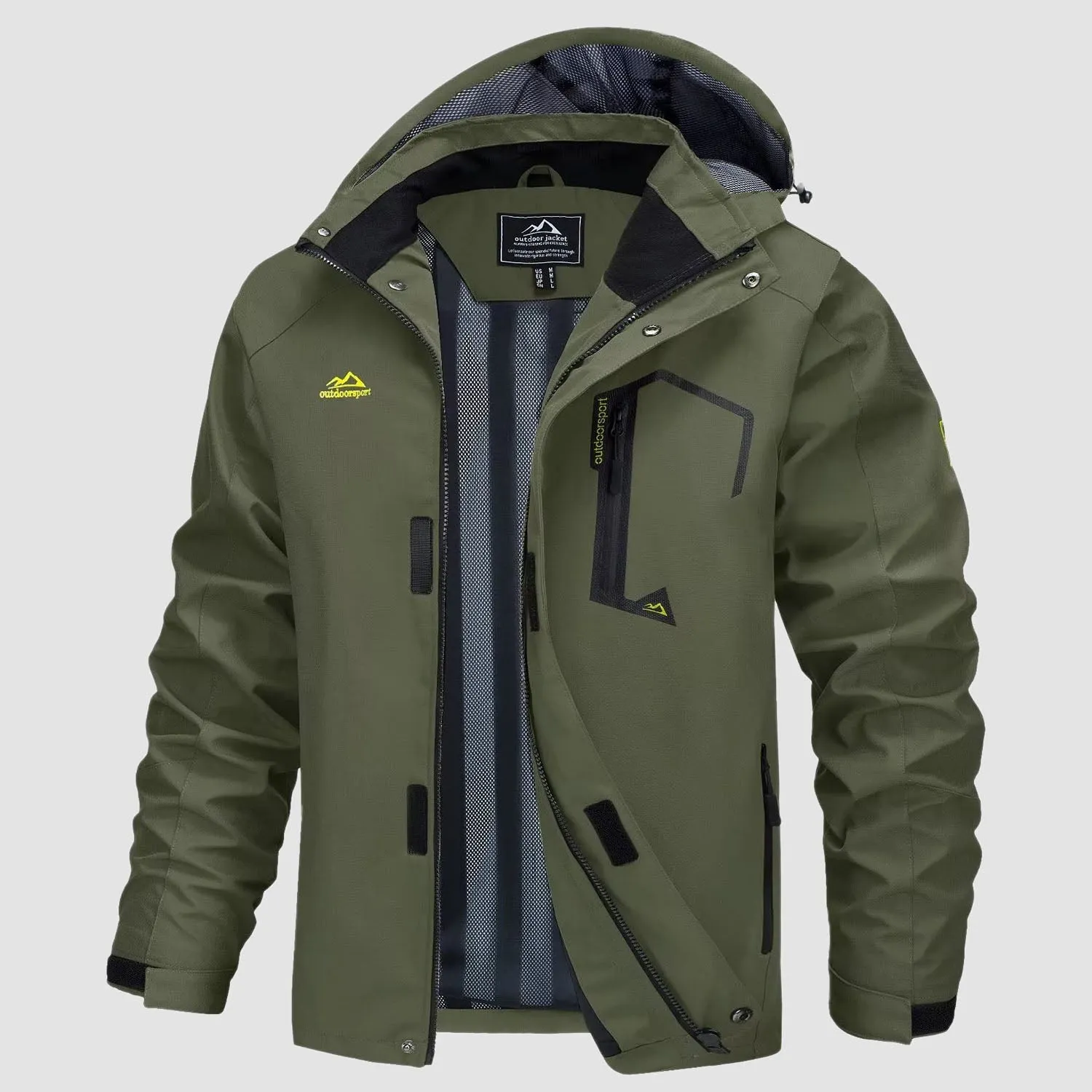 Men's Lightweight Rain Jacket with Detachable Hood for Hiking