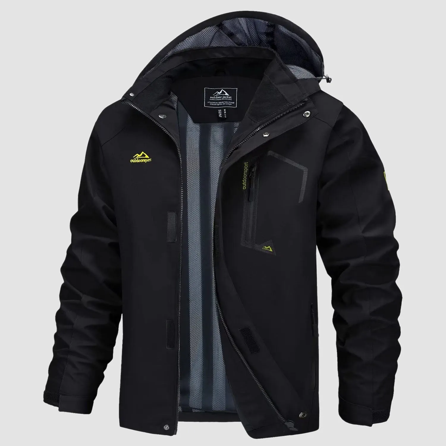Men's Lightweight Rain Jacket with Detachable Hood for Hiking