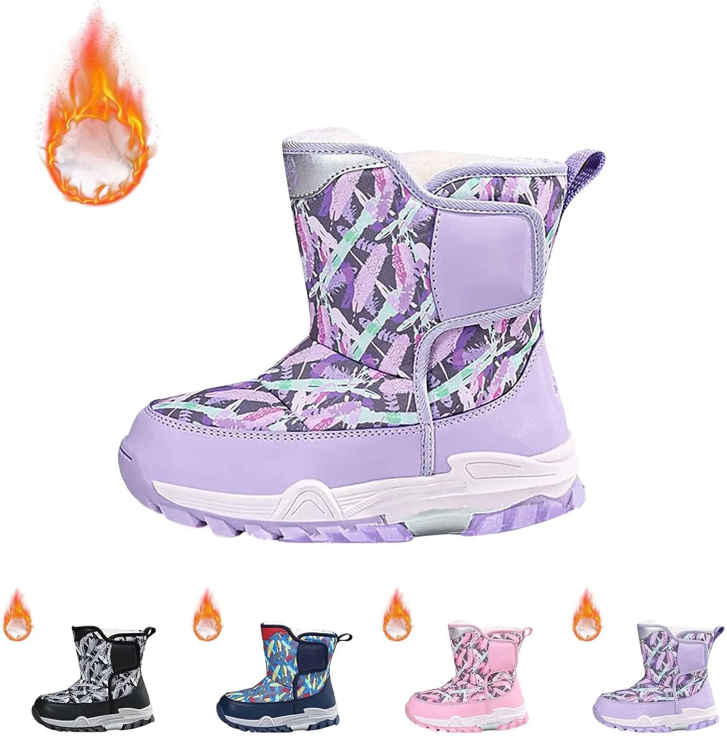 Snow Boots for Kids Boys Winter Warm Wateroof Insulated Fleece Lined Big Kids Cozy Outdoor Sneaker Hiking Boot