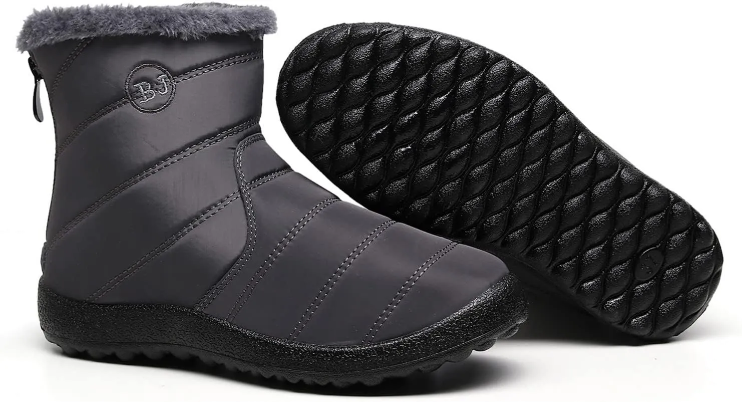 Snow Boots Women Winter Ankle Boots for Women Warm Fur Lined Winter Shoes Water Resistant Non-Slip Outdoor Booties Ladies Thickening Shoes Fashion Classic Zip Flat Sneakers Comfortable Shoes