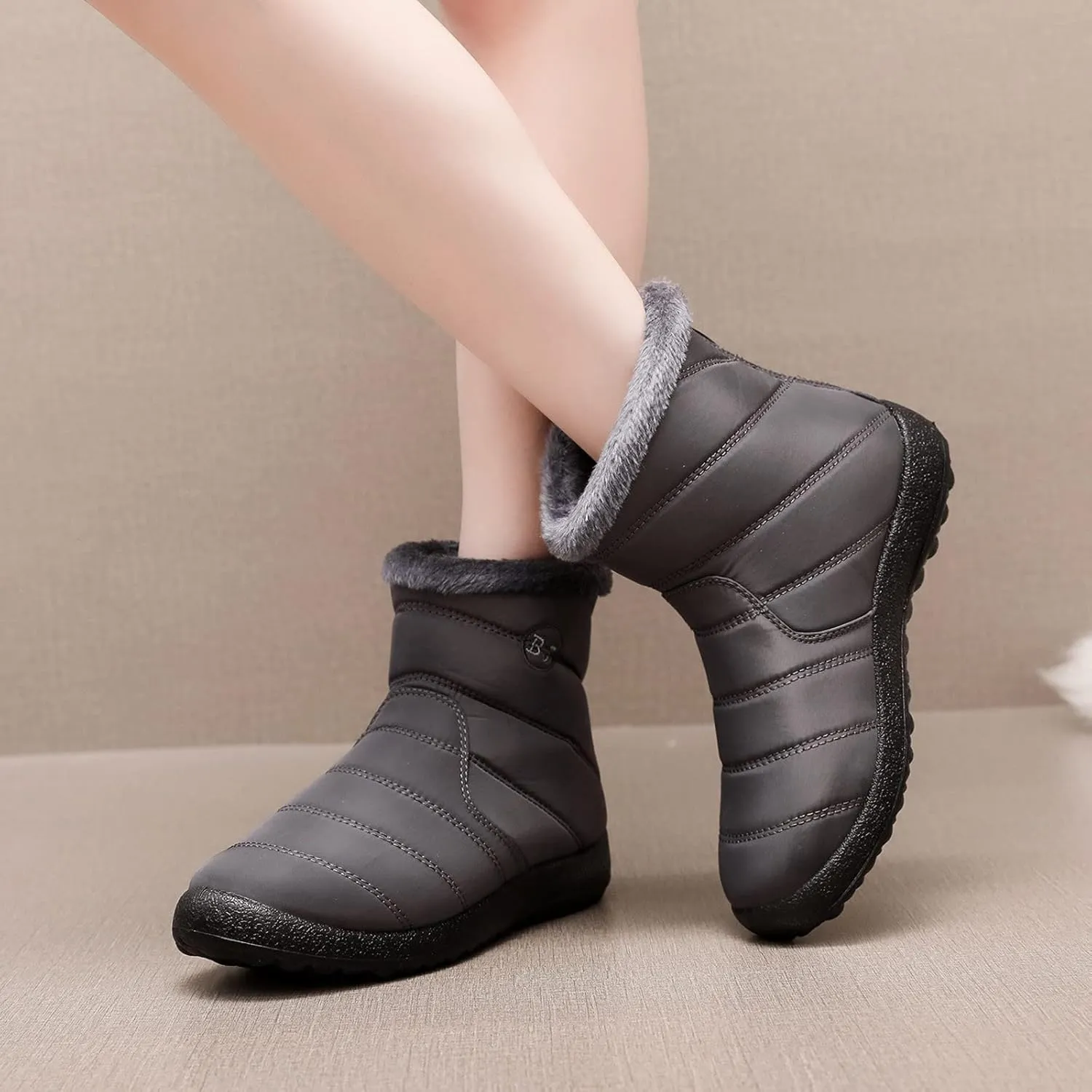 Snow Boots Women Winter Ankle Boots for Women Warm Fur Lined Winter Shoes Water Resistant Non-Slip Outdoor Booties Ladies Thickening Shoes Fashion Classic Zip Flat Sneakers Comfortable Shoes