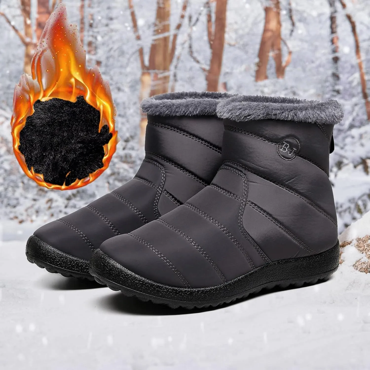 Snow Boots Women Winter Ankle Boots for Women Warm Fur Lined Winter Shoes Water Resistant Non-Slip Outdoor Booties Ladies Thickening Shoes Fashion Classic Zip Flat Sneakers Comfortable Shoes