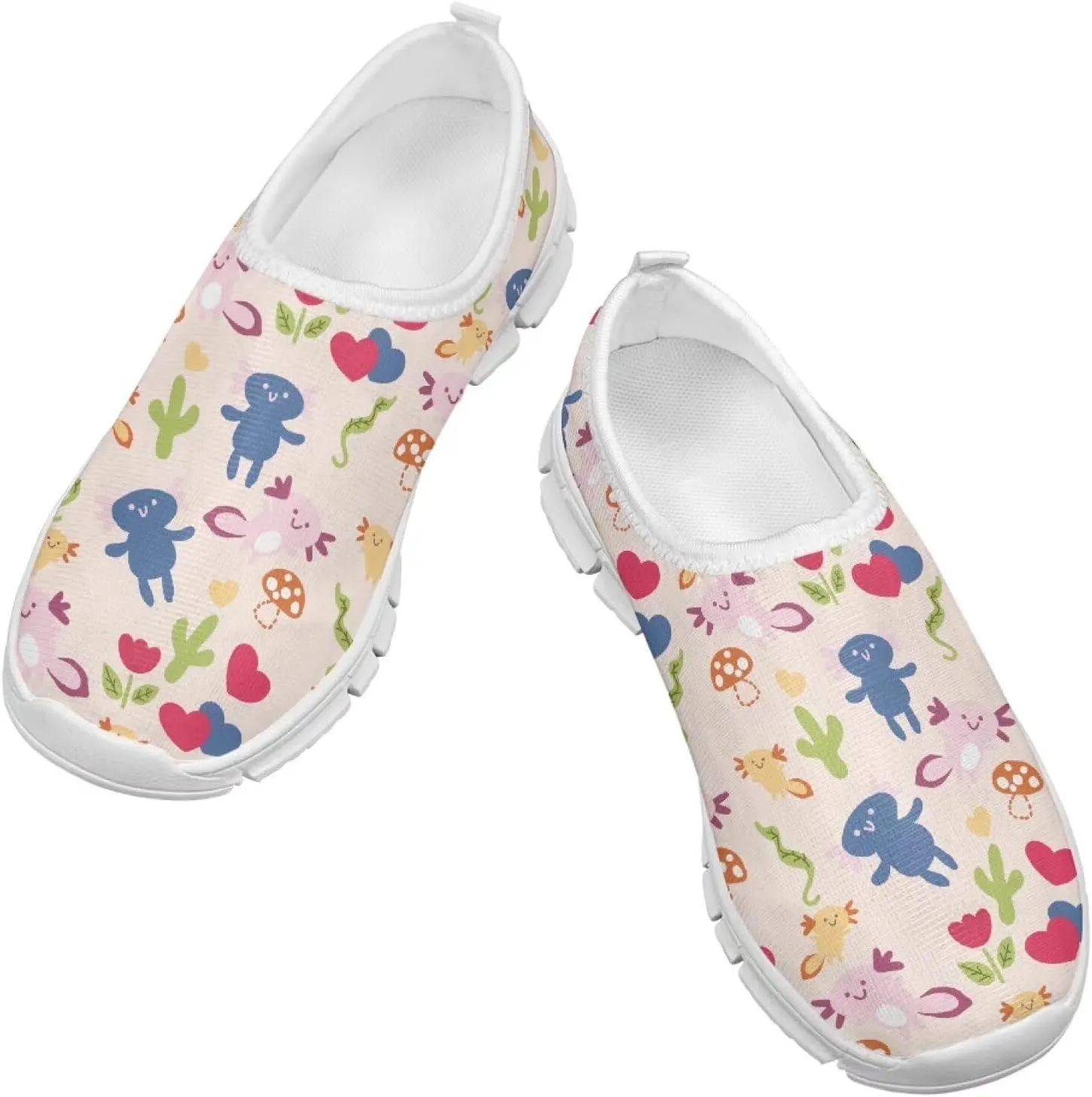 TODIYADDU Graphic Girls Sneakers Kids Breathable Mesh Shoes Lightweight Casual Tennis Running Athletic Sneaker, White