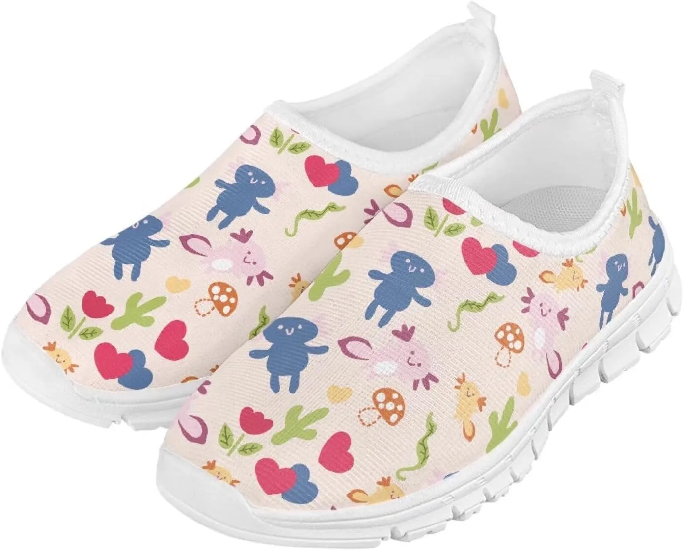 TODIYADDU Graphic Girls Sneakers Kids Breathable Mesh Shoes Lightweight Casual Tennis Running Athletic Sneaker, White