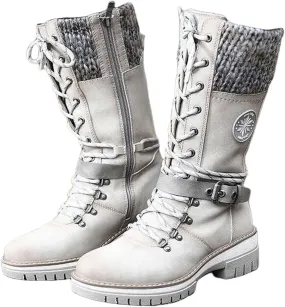 Winter Boots For Women Fashion 2022 Lace up Mid Calf Military Combat Boots Side Zipper Low Heel Platform Walking Shoes