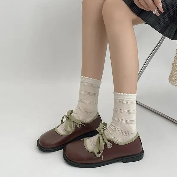 Women's Elegant Contrast Color Strap Flat Mary Jane 06016009S