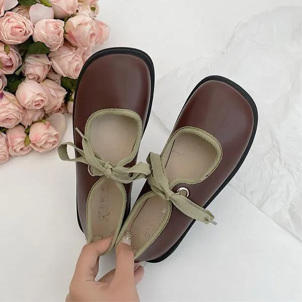Women's Elegant Contrast Color Strap Flat Mary Jane 06016009S