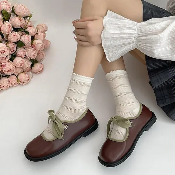 Women's Elegant Contrast Color Strap Flat Mary Jane 06016009S