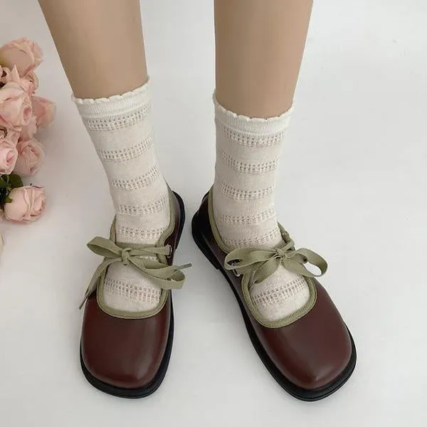 Women's Elegant Contrast Color Strap Flat Mary Jane 06016009S