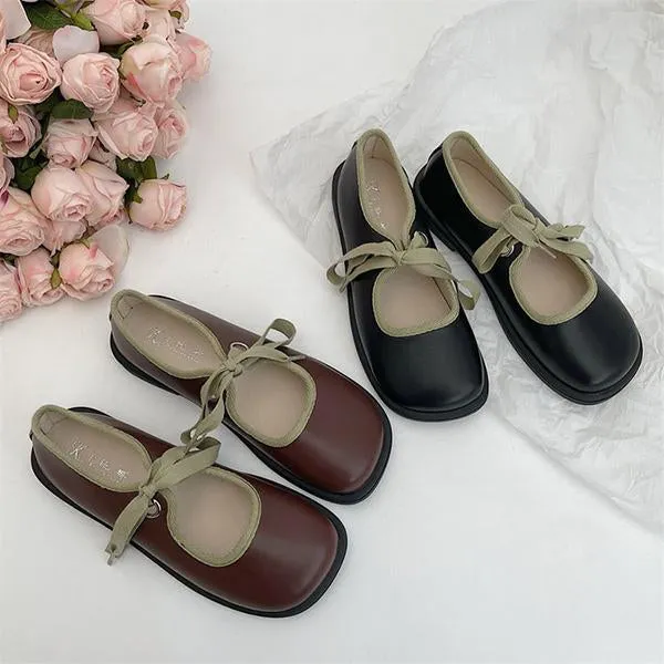 Women's Elegant Contrast Color Strap Flat Mary Jane 06016009S