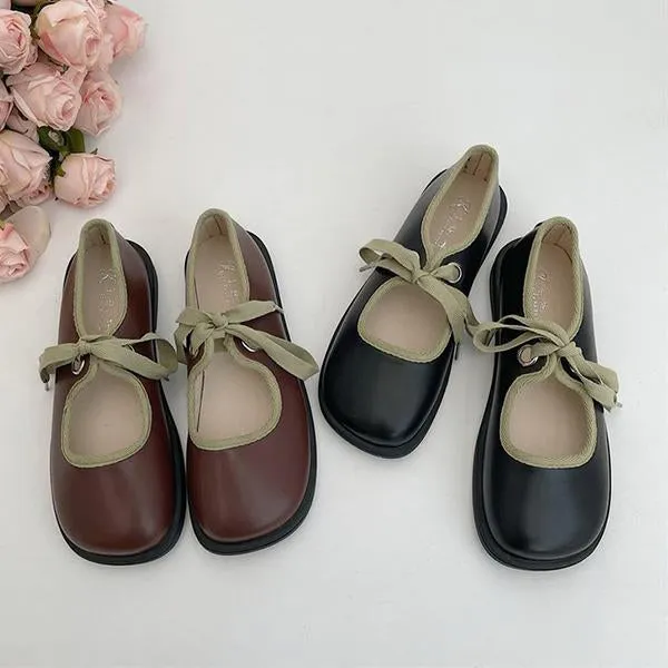 Women's Elegant Contrast Color Strap Flat Mary Jane 06016009S