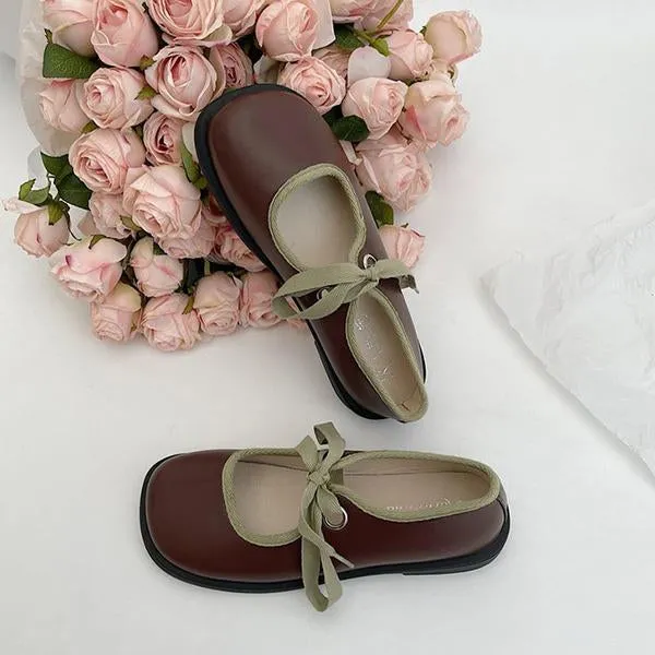 Women's Elegant Contrast Color Strap Flat Mary Jane 06016009S