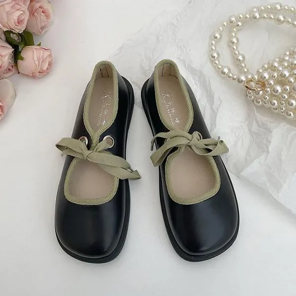 Women's Elegant Contrast Color Strap Flat Mary Jane 06016009S