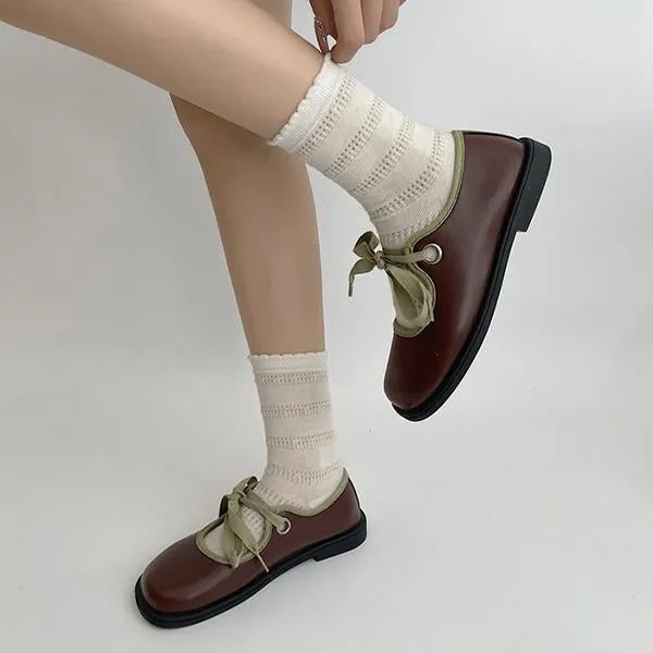 Women's Elegant Contrast Color Strap Flat Mary Jane 06016009S