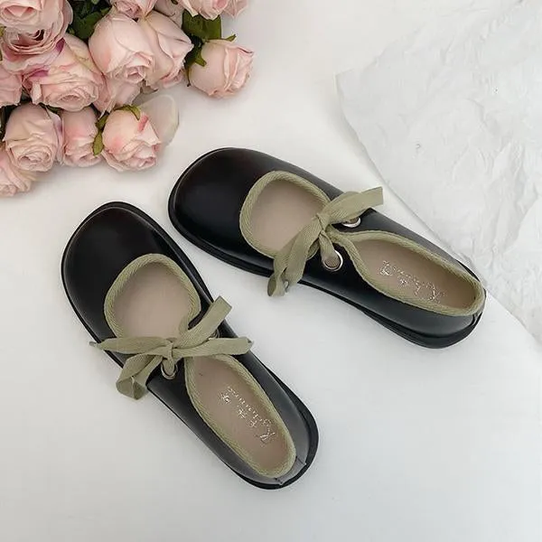 Women's Elegant Contrast Color Strap Flat Mary Jane 06016009S