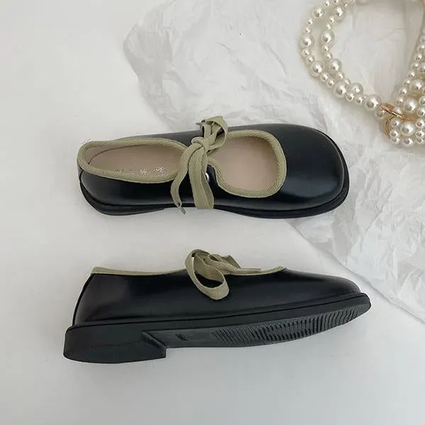 Women's Elegant Contrast Color Strap Flat Mary Jane 06016009S